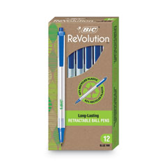 BIC® Ecolutions Clic Stic Ballpoint Pen, Retractable, Medium 1 mm, Blue Ink, Translucent Frost/Blue Barrel, Dozen