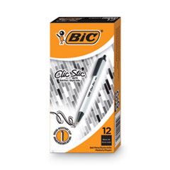 BIC® Clic Stic Ballpoint Pen, Retractable, Medium 1 mm, Black Ink, White Barrel, Dozen