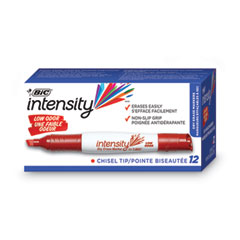BIC® Intensity Low Odor Chisel Tip Dry Erase Marker, Extra-Broad Bullet Tip, Red, Dozen