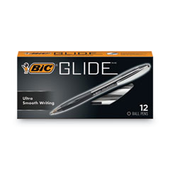 BIC® GLIDE Ballpoint Pen, Retractable, Medium 1 mm, Black Ink, Smoke/Black Barrel, Dozen