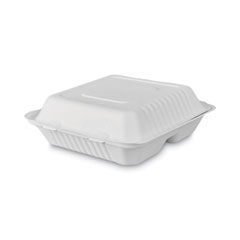Emerald™ Tree-Free Farm to Paper Agricultural Waste Clamshell Container, 3-Compartment, 8 x 8 x 3, White, 50/Pack, 6 Packs/Carton