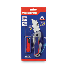 Workpro® Quick-Change Folding Utility Knife with Blade Storage,10 Blades, Silver/Blue/Red