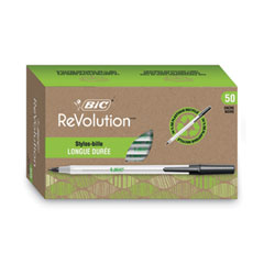 BIC® Ecolutions Round Stic Ballpoint Pen Value Pack, Stick, Medium 1 mm, Black Ink, Clear Barrel, 50/Pack