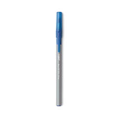 BIC® Round Stic Grip Xtra Comfort Ballpoint Pen, Easy-Glide, Stick, Medium 1.2 mm, Blue Ink, Gray/Blue Barrel, Dozen