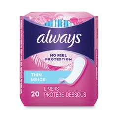 Always® Thin Daily Panty Liners, Regular, 20/Pack, 24 Packs/Carton