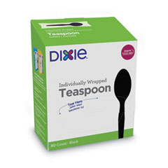 Dixie® Grab’N Go Wrapped Cutlery, Teaspoons, Black, 90/Box