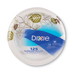 Dixie® Pathways Soak-Proof Shield Mediumweight Paper Plates, WiseSize, 8.5" dia, Green/Burgundy, 125/Pack