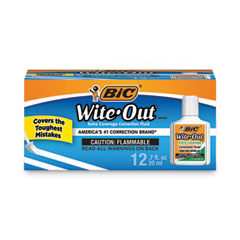 BIC® Wite-Out Extra Coverage Correction Fluid, 20 mL Bottle, White, Dozen