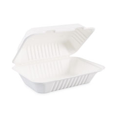 Boardwalk® Bagasse Food Containers, Hinged-Lid, 1-Compartment 9 x 6 x 3.19, White, 125/Sleeve, 2 Sleeves/Carton