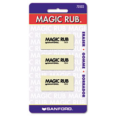 MAGIC RUB Eraser, For Pencil/Ink Marks, Rectangular Block, Medium, Off White, 3/Pack