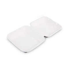 Eco-Products® Vanguard Renewable and Compostable Sugarcane Clamshells, 1-Compartment, 8 x 8 x 3, White, 200/Carton