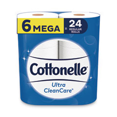 Cottonelle® Ultra CleanCare Toilet Paper, Strong Tissue, Mega Rolls, Septic Safe, 1-Ply, White, 340 Sheets/Roll, 6 Rolls/Pk, 6 Pks/Carton
