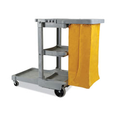 Boardwalk® Janitor's Cart, Plastic, 4 Shelves, 1 Bin, 22" x 44" x 38", Gray