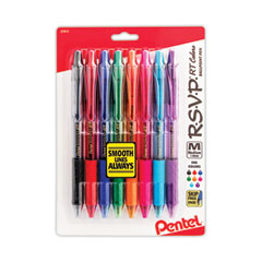 Pentel® R.S.V.P. RT Ballpoint Pen, Retractable, Medium 1 mm, Assorted Ink Colors, Clear Barrel, 8/Pack