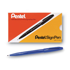 Pentel Arts® Sign Pen Fine Point Color Marker, Extra-Fine Bullet Tip, Blue, Dozen