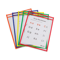 C-Line® Reusable Dry Erase Pockets, 9 x 12, Assorted Primary Colors, 10/Pack