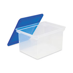Storex Plastic File Tote, Letter/Legal Files, 18.5" x 14.25" x 10.88", Clear/Blue