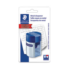 Staedtler® Handheld Manual Double-Hole Plastic Sharpener, 1.57 x 1.65 x 2.2, Blue/Silver, 6/Box