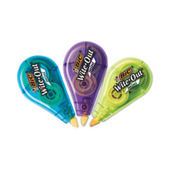 BIC® Wite-Out Brand Mini Correction Tape, Non-Refillable, Blue/Purple/Yellow Applicators, 0.2" x 314.4", 3/Pack