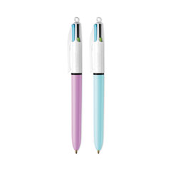 BIC® 4-Color Multi-Color Ballpoint Pen, Retractable, Medium 1 mm, Lime/Pink/Purple/Turquoise Ink, Assorted Barrel Colors, 2/Pack