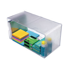 deflecto® Stackable Cube Organizer, Double Cube, Plastic, 12 x 6 x 6, Clear
