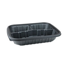 Pactiv Evergreen EarthChoice Entree2Go Takeout Container, 3-Compartment, 48 oz, 11.75 x 8.75 x 2.13, Black, Plastic, 200/Carton