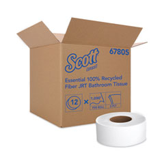 Scott® Essential 100% Recycled Fiber JRT Bathroom Tissue for Business, Septic Safe, 2-Ply, White, 3.55" x 1,000 ft, 12 Rolls/Carton