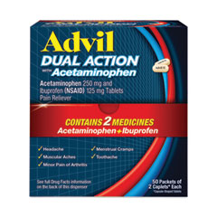 Advil® Dual Action with Acetaminophen and Ibuprofen Caplets, 50 Packets of 2 Caplets Each