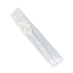 Emerald™ Individually Wrapped Heavyweight PLA Forks, Beige, 500/Carton