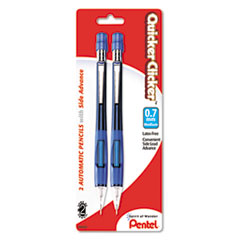 Pentel® Quicker Clicker Mechanical Pencil, 0.7 mm, HB (#2), Black Lead, Blue Barrel, 2/Pack