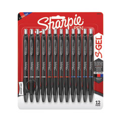 Sharpie® S-Gel™ S-Gel High-Performance Gel Pen, Retractable, Medium 0.7 mm, Assorted Ink Colors, Black Barrel, Dozen