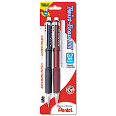 Pentel® Twist-Erase III Mechanical Pencil, 0.7 mm, HB (#2), Black Lead, Assorted Barrel Colors, 2/Pack