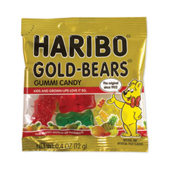 Haribo® Goldbears Gummi Candy, 0.4 oz Pouches, Lemon; Orange; Pineapple; Rasberry; Strawberry, 54/Carton, Ships in 1-3 Business Days