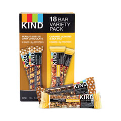 KIND Variety Pack, Caramel Almond Sea Salt/Peanut Butter Dark Chocolate, 1.4 oz Bar, 18 Bars/Box, Ships in 1-3 Business Days