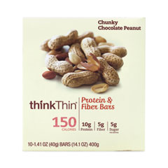 thinkThin® High Protein Bars, Chunky Chocolate Peanut, 1.41 oz Bar, 10 Bars/Box, Delivered in 1-4 Business Days