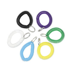 Wrist Coil Plus Key Ring, Plastic, Assorted Colors, 6/Pack