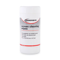 Innovera® Antistatic Screen Cleaning Wipes in Pop-Up Tub, 4.75 x 6.25, Unscented, White, 120/Pack