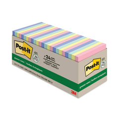 Post-it® Greener Notes Original Recycled Note Pad Cabinet Pack, 3" x 3", Sweet Sprinkles Collection Colors, 75 Sheets/Pad, 24 Pads/Pack