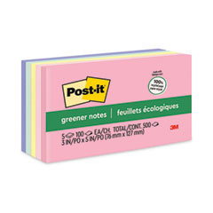 Post-it® Greener Notes Original Recycled Note Pads, 3" x 5", Sweet Sprinkles Collection Colors, 100 Sheets/Pad, 5 Pads/Pack
