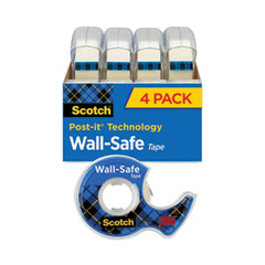 Scotch® Wall-Safe Tape with Dispenser, 1" Core, 0.75" x 54.17 ft, Clear, 4/Pack