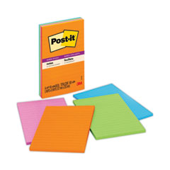 Post-it® Notes Super Sticky Pads in Energy Boost Collection Colors, Note Ruled, 5" x 8", 45 Sheets/Pad, 4 Pads/Pack