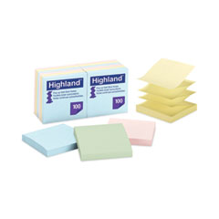 Highland™ Self-Stick Accordion-Style Notes, 3" x 3", Assorted Pastel Colors, 100 Sheets/Pad, 12 Pads/Pack