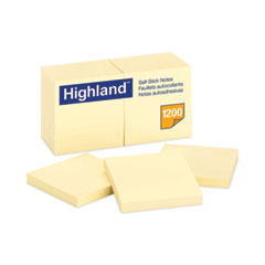 Highland™ Self-Stick Notes, 3" x 3", Yellow, 100 Sheets/Pad, 12 Pads/Pack
