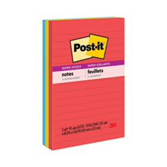 Post-it® Notes Super Sticky Pads in Playful Primary Collection Colors, Note Ruled, 4" x 6", 90 Sheets/Pad, 3 Pads/Pack
