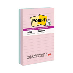 Post-it® Notes Super Sticky Recycled Notes in Wanderlust Pastels Collection Colors, Note Ruled, 4" x 6", 90 Sheets/Pad, 3 Pads/Pack