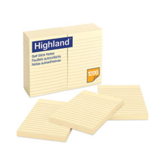 Highland™ Self-Stick Notes, Note Ruled, 4" x 6", Yellow, 100 Sheets/Pad, 12 Pads/Pack