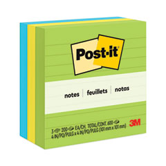 Post-it® Notes Original Pads in Floral Fantasy Collection Colors, Note Ruled, 4" x 4", 200 Sheets/Pad, 3 Pads/Pack
