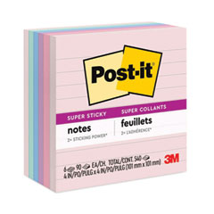 Post-it® Notes Super Sticky Recycled Notes in Wanderlust Pastels Collection Colors, Note Ruled, 4" x 4", 90 Sheets/Pad, 6 Pads/Pack