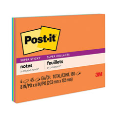 Post-it® Notes Super Sticky Meeting Notes in Energy Boost Collection Colors, 8" x 6", 45 Sheets/Pad, 4 Pads/Pack
