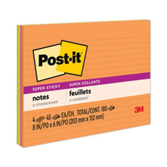 Post-it® Notes Super Sticky Meeting Notes in Energy Boost Collection Colors, Note Ruled, 8" x 6", 45 Sheets/Pad, 4 Pads/Pack